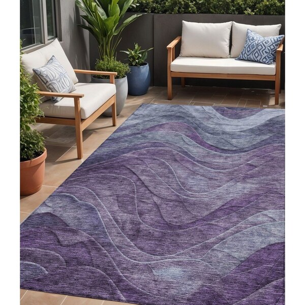 Homeroots 5' X 8' Purple And Gray Abstract Washable Indoor Outdoor Area Rug 618173 - main
