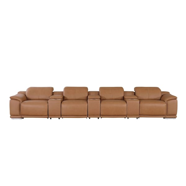 Homeroots 175" Chestnut Italian Leather Reclining Metal USB Sofa 720417 - main