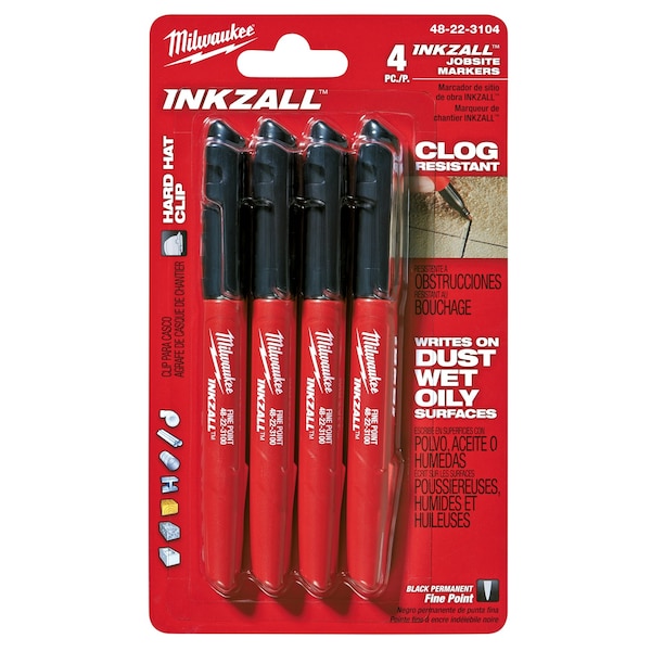 Milwaukee Tool Ink Industrial Marker, Black, Bullet, PK4 48-22-3104 - main