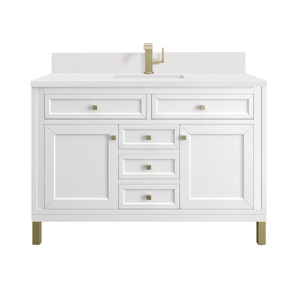 James Martin Vanities Chicago 48 in Single Vanity, Glossy White, w/ Single Hole 3CM White Zeus Silestone Top & Backsplash 503-V48-GW-1WZ - main