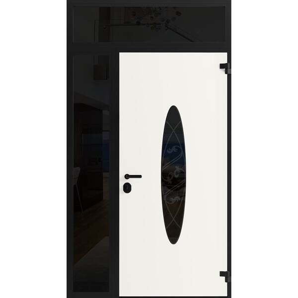 Vdomdoors Front Exterior Prehung Steel Door Ronex1277 Black Enamel Sidelight and Transom Window Sidelite RONEX1277EXD-BLK-W36+14xH80+16-LH-I - main