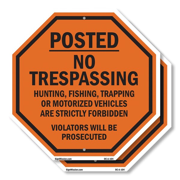 Signmission Posted No Trespassing Hunting, Fish, 10 inch X 10 inch, Aluminum Metal Signs, 2PK OC-A-2PACK-10-104 - main