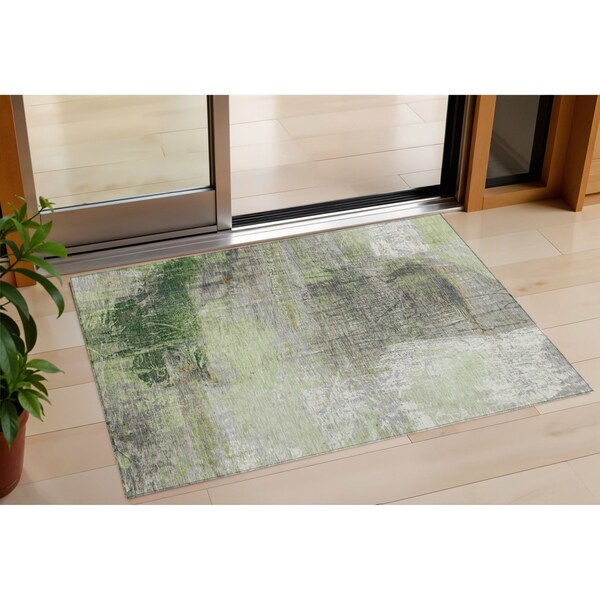 Homeroots 3' X 5' Artichoke Green And Ivory Abstract Washable Indoor Outdoor Area Rug 632017 - main