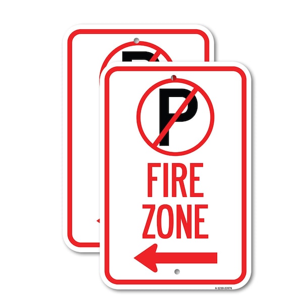 Signmission Fire Zone No Parking Symbol and Left Arrow, 18'' X 24'' 2 Signs, Heavy Gauge Aluminum, 2PK A-1824-2PACK-23974 - main