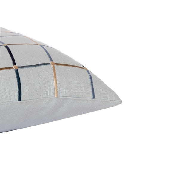 Homeroots 24" Light Blue Check Cotton Blend Throw Pillow With Embroidery 549435 - main