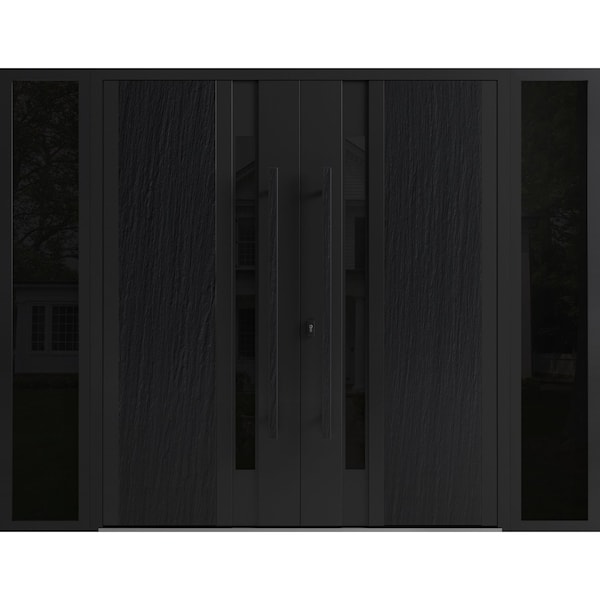 Vdomdoors Aluminum Double Doors Dekton 0163 Ardesia Nero 2 Sidelights Entry Door Painted (W96xH96) Right hand DEKTON0163DEXD-ARD-W12+72+12xH96-RH-I - main