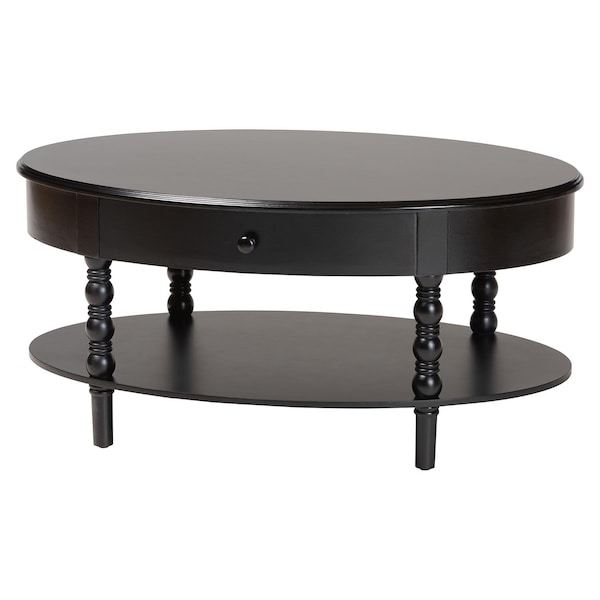 Baxton Studio Malinda Classic Black Wood 1-Drawer Coffee Table with Spindle Legs 253-14070-ZORO - main