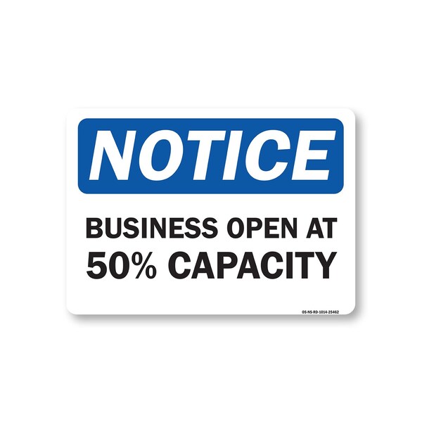 Signmission Public Safety, 10" Height, Peel And Stick Wall Graphic, 14" x 10", Business Open 50% Capacity OS-NS-RD-1014-25462 - main