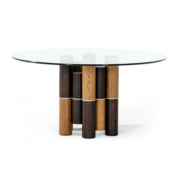 Homeroots 59" Clear And Walnut Rounded Glass And Solid Manufactured Wood Dining Table 487881 - main