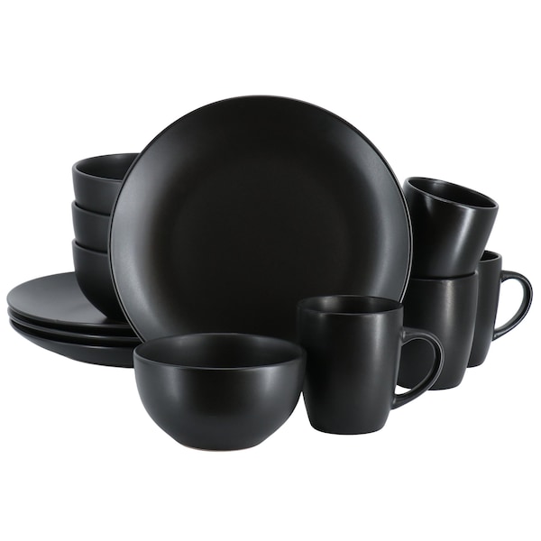 Gibson Home Everyday Plus 12 Piece Round Stoneware Dinnerware Set in Black 142742.12 - main