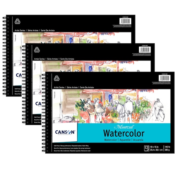Canson Artist Series Montval Watercolor Pad, Side Wire Binding, 12 Sheet, 10x15 inch, 3PK C100511059 - main