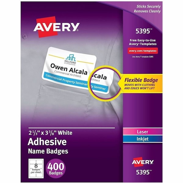 Avery Dennison BADGE, SLFADHV, LSR, NME, WHT 5395 - main