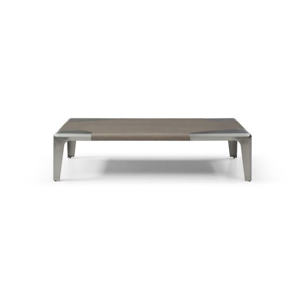 Homeroots 57" Light Gray and Silver Wood and Stainless Steel Coffee Table 714603 - main