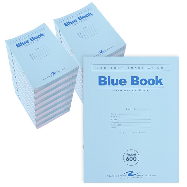 Roaring Spring Case of Exam Blue Books, 11" x 8.5", 4 Sheets/8 Pages, Wide Ruled with Margin, PK600 77515cs - main