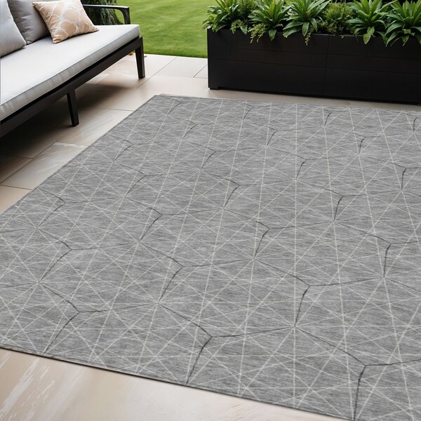 Homeroots 5' X 8' Gray Black And Ivory Geometric Washable Indoor Outdoor Area Rug 596741 - main