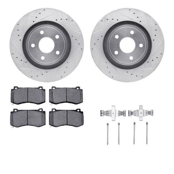 Dynamic Friction Co DFC Rotors-Drilled & Slotted-Silver w/ EURO 5000 Ceramic Brake Pads Incl Hdw 7612-42000 - main