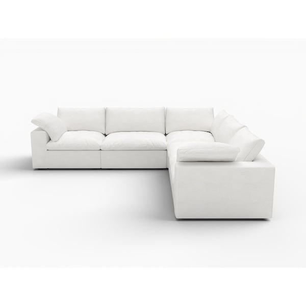 Homeroots White Linen Blend Modular L Shaped Five Piece Corner Sectional 716920 - main