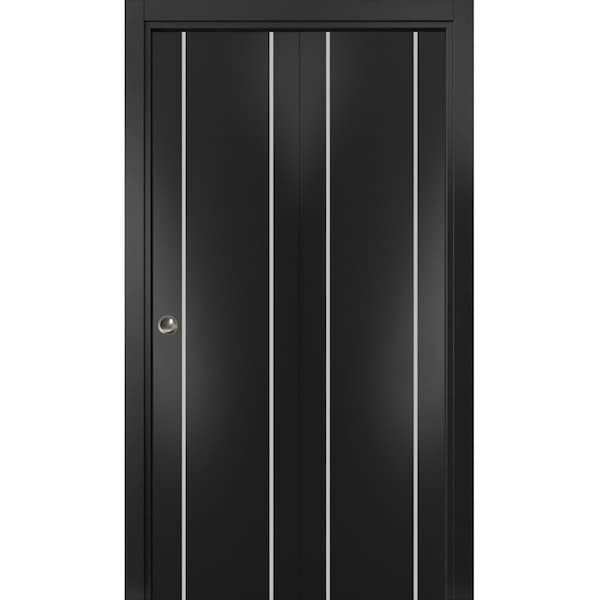 Sartodoors Sliding Closet Bi-fold Doors, Planum 0410 Matte Black, Sturdy Tracks Moldings Trims Hardware Set, W PLANUM0410BF-BLK-48 x 96 (2* 24x96) - main