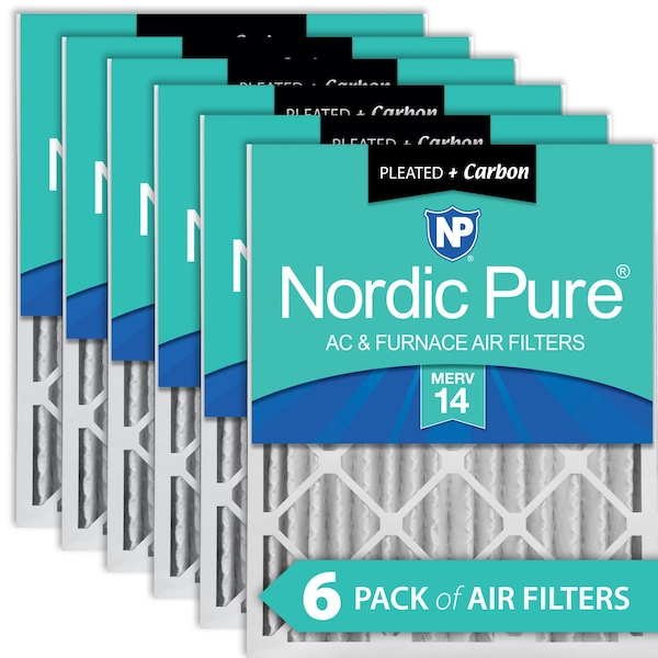 Nordic Pure 20x20x4 Plus Carbon Pleated Air Filter, High Capacity, MERV 14, 6 PK 20x20x4M14+C-6 - main