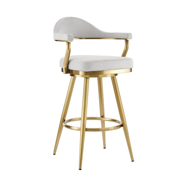 Armen Living Justin 30in Swivel Bar Stool with Gold Brushed Stainless Steel and Silver Fabric LCJTBABGLSI30 - main