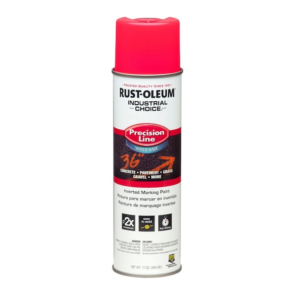 Rust-Oleum IC M1800 Water-Based Precision Line Marking Paint, Flat Fluorescent Pink, 17 oz Aerosol Can, 12PK 1861838CT - main