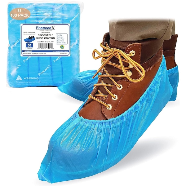 Protectx Disposable Shoe Cover, CPE, Blue, Slip Resistant Sole: Yes , Universal SC-25-U-BL-100 - main