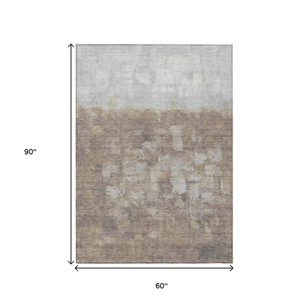 Homeroots 5' X 8' Taupe And Silver Abstract Washable Indoor Outdoor Area Rug 632102 - main