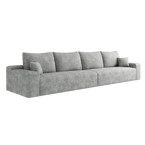 Homeroots 140" Gray Corduroy Modular Compression Foam Sofa With Toss Pillows 712977 - main
