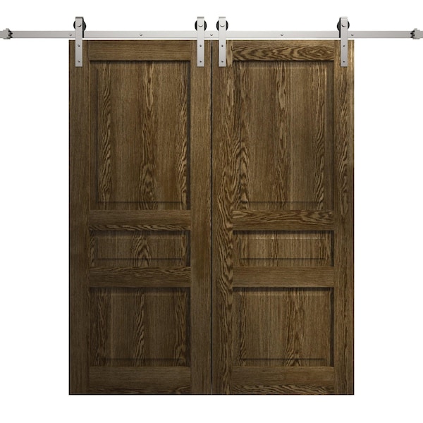 Sartodoors Modern Double Barn Door 72 x 96 inches, Ego 5012 Marble Oak, 13FT Silver Rail Track Set, Solid Pa EGO5012DB-S-DMR-7296 - main