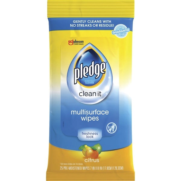Pledge Multi-Surface Cleaner Wet Wipes, Cloth, 7 x 10, Fresh Citrus, 25 Wipes, 12PK 319249 - main