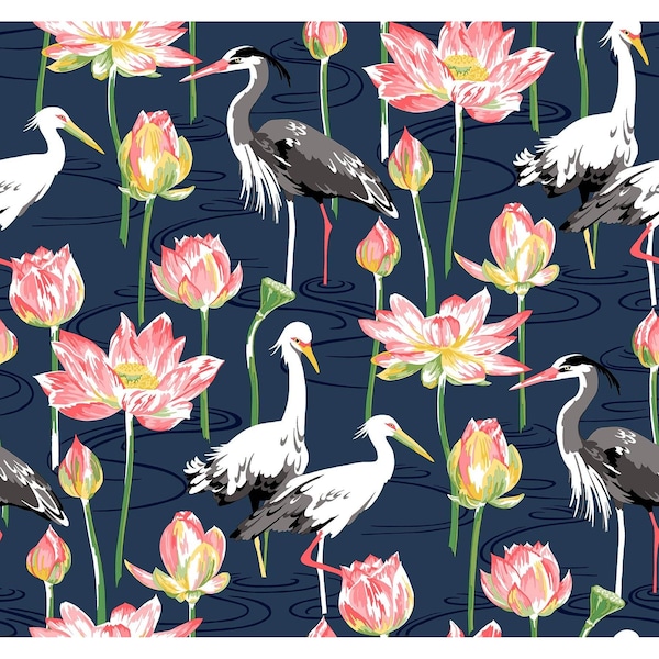 A-Street Prints Barton Navy Heron Wallpaper 4081-87550 - main