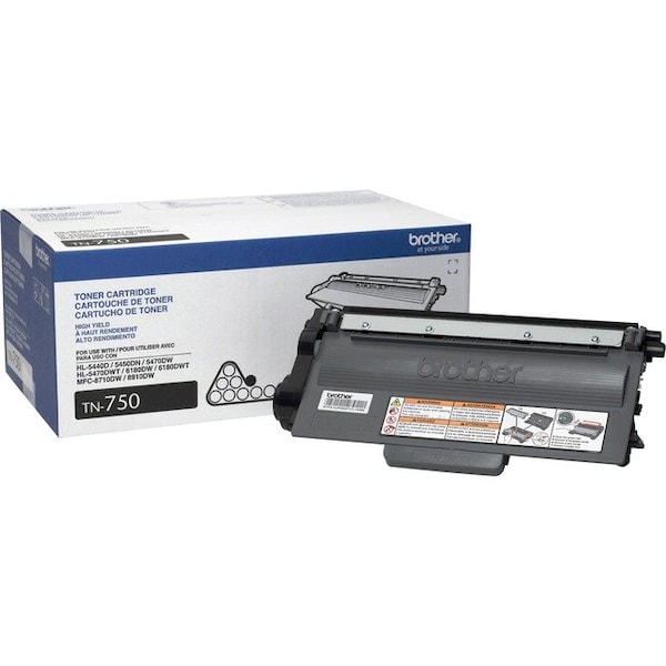Brother Genuine TN750 High Yield Mono Laser Toner Cartridge - Laser - High Yield - Black - 1 Each TN750 - main