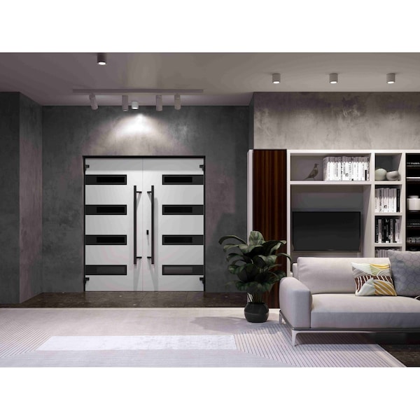 Vdomdoors Front Exterior Prehung Aluminum Double Doors Ronex0131 Grey Mirrored Clear Glass Entry Metal Modern RONEX0131DEXD-GRE-W72xH80-RH-I - main