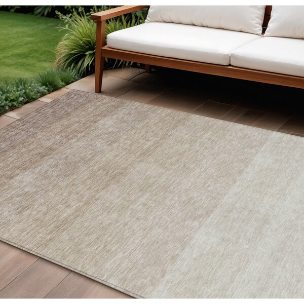 Homeroots 8' X 10' Beige And Ivory Ombre Washable Indoor Outdoor Area Rug 595784 - main