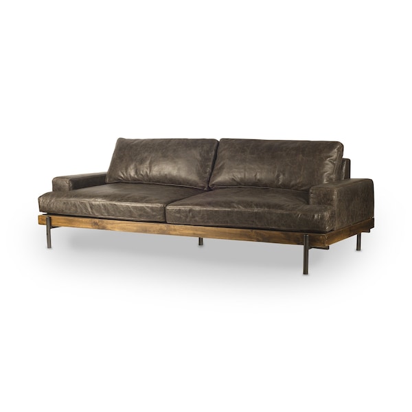 Homeroots 94" Brown Leather Sofa With Black Legs 606785 - main