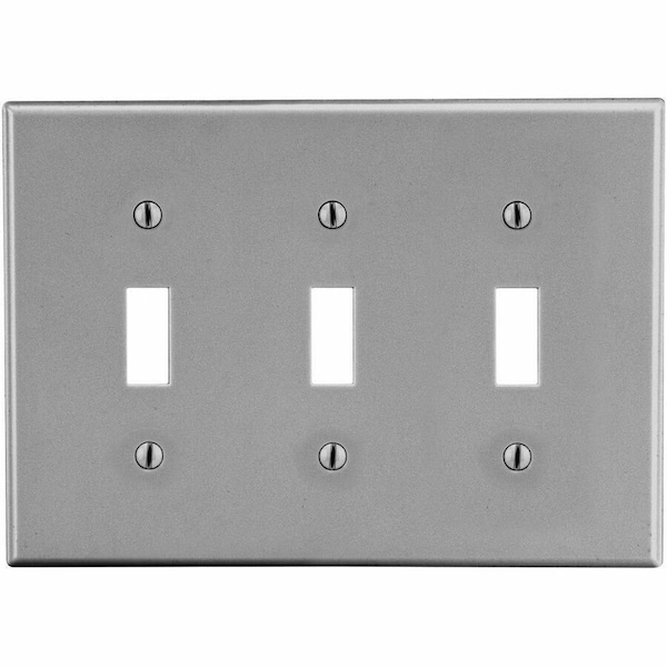 Hubbell Wiring Device-Kellems Toggle Switch Wall Plate, Number of Gangs: 3 Plastic, Satin Finish, Graphite P3GY - main