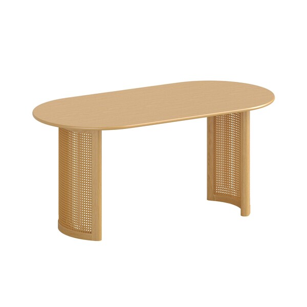 Homeroots 67" Natural Solid Wood Double Pedestal Base Oval Dining Table 721149 - main