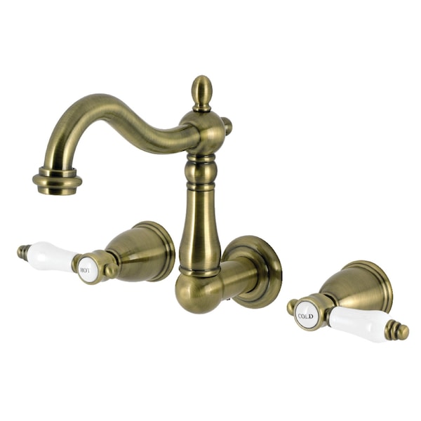 Kingston Brass Double-Handle Wall Mount Bathroom Faucet, Antique Brass KS1253BPL - main
