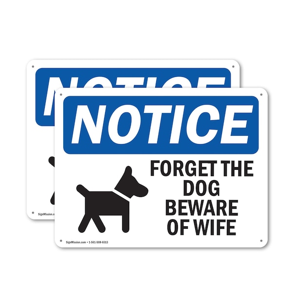 Signmission Forget The Dog Beware Of Wife, 14 Inch X 10 Inch, Plastic Sign, 2PK OS-2PACK-NS-P-1014-L-12876 - main