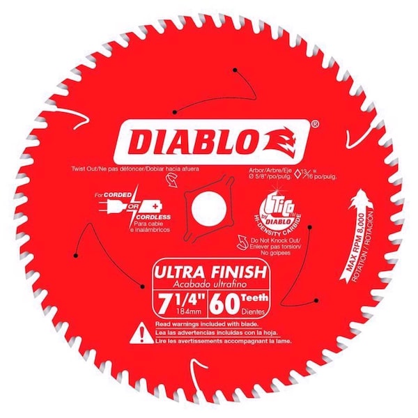Diablo 7 1/4 in. D X 5/8 in. TiCo Hi-Density Carbide Circular Saw Blade 60 teeth D0760X - main