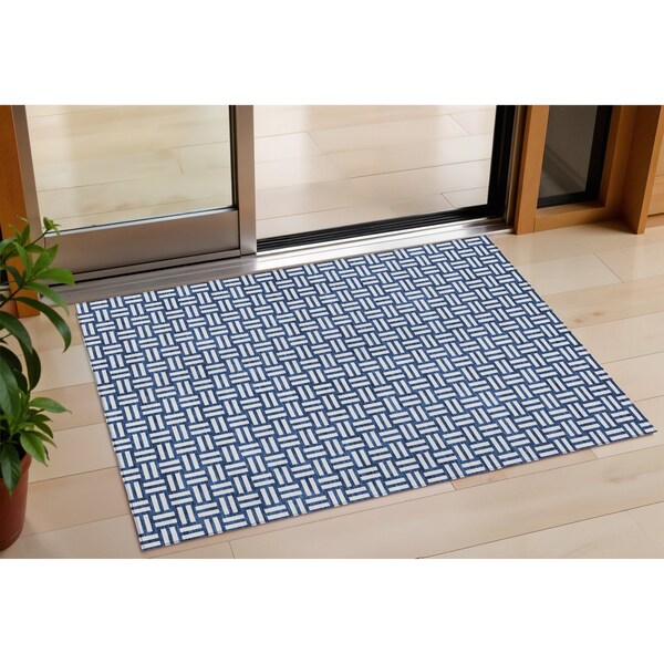 Homeroots 3' X 5' Navy Blue And Ivory Geometric Washable Indoor Outdoor Area Rug 595571 - main