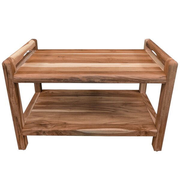 Homeroots 21" X 29" Brown Solid Wood Rectangular Shower Bench With Shelf 383363 - main
