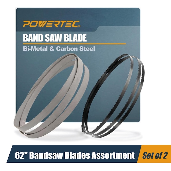 Powertec 62" Carbon Steel & Bi-Metal Band Saw Blades for WEN 3939T, Ryobi, Grizzly Craftsman 9" Bandsaw 13709 - main