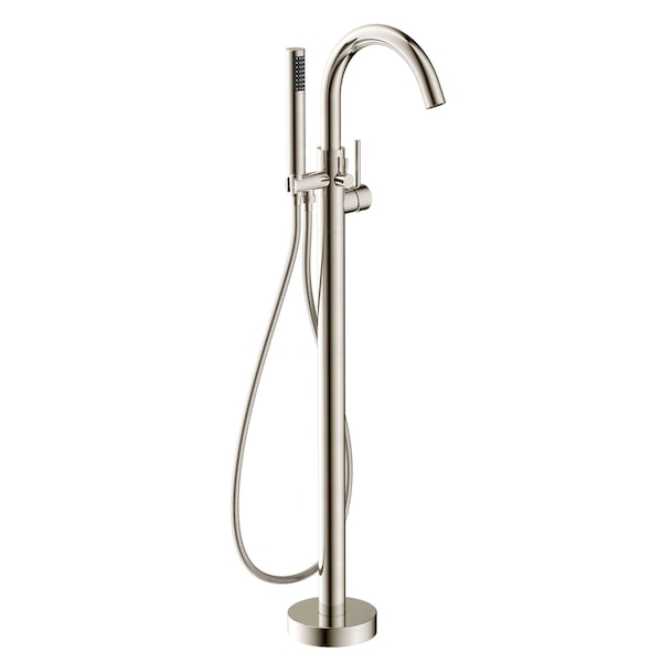 Anzzi Coral Series 2-Handle Freestanding Tub Faucet with 60 in. Euro-Grip Hand Sprayer in Brushed Nickel FS-AZ0047BN - main