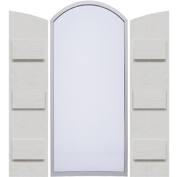 Ekena Millwork Rustic 2 Board Joined Board-n-Batten Faux Wood Shutters w/Elliptical Arch Top, 10 3/4W x 80H, PR FBJ06E11X080RUF - main