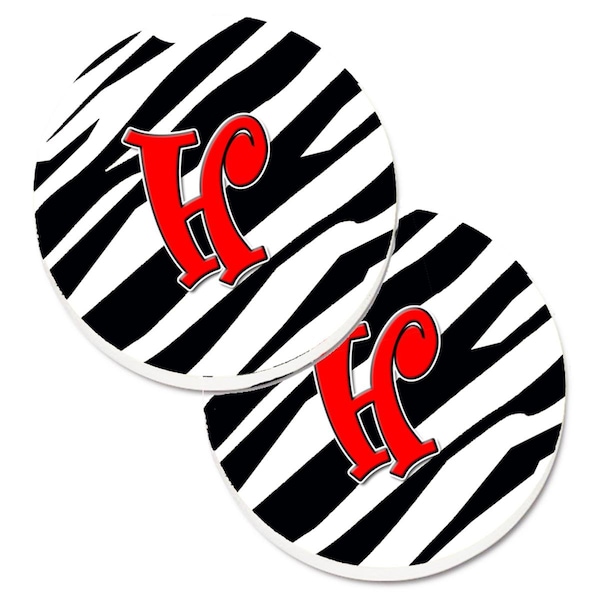 Carolines Treasures Monogram Initial H Zebra Red Set of 2 Cup Holder Car Coaster CJ1024-HCARC - main
