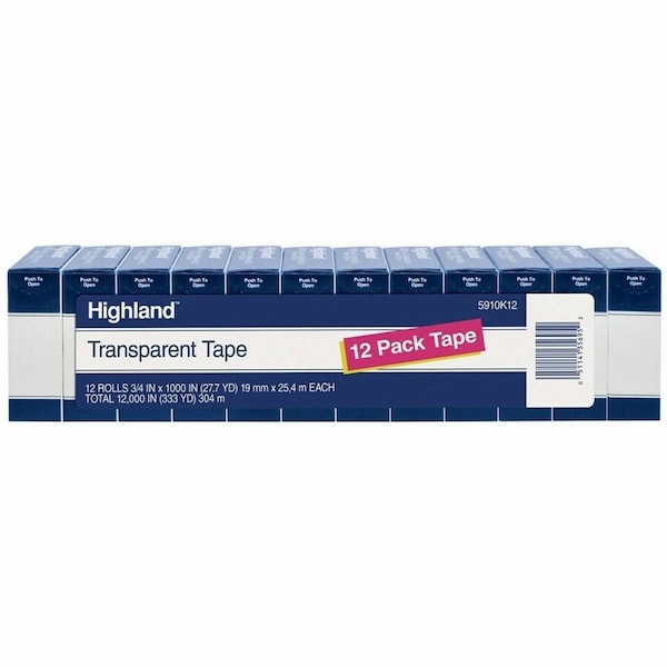 3M Transparent Tape, 0.75in W x 28yd L, PK12 5910K12 - main