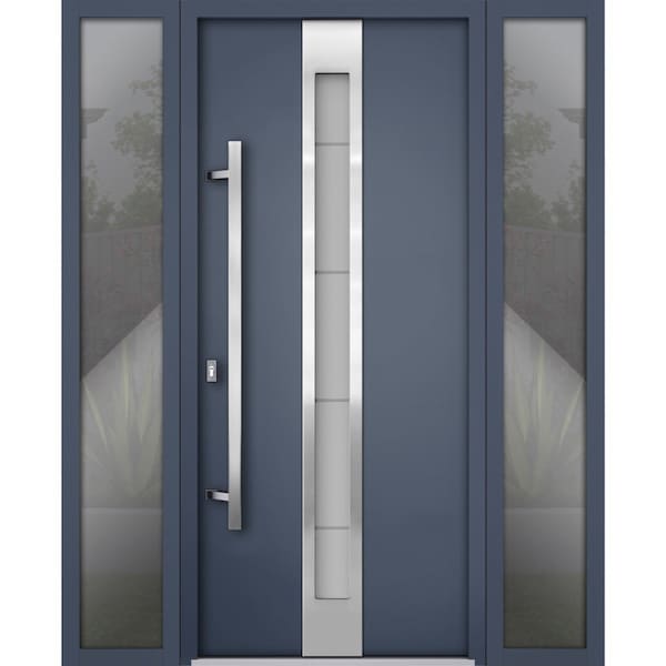 Vdomdoors Steel Door Deux 1717 Gray Graphite Stainless Inserts Single Modern Painted-W60xH80-Right-hand Outsw DEUX1717EXD-GRE-W12+36+12xH80-RH-O - main