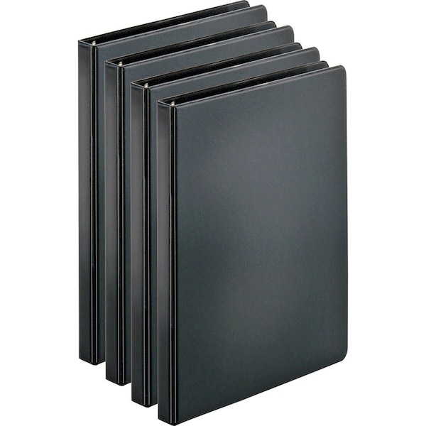 Business Source 0.5" Basic Binder, 125 Sheet Capacity, Round Ring, Black, PK4 BSN28526BD - main