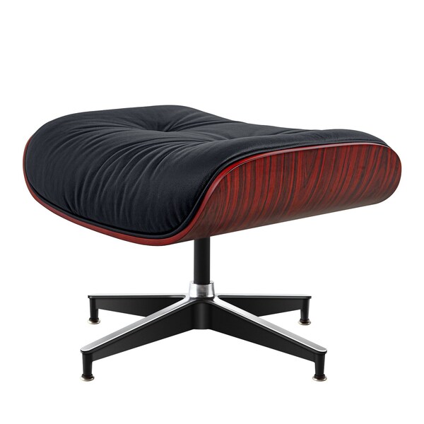 Homeroots 27" Black and Rosewood Tufted Genuine Leather Swivel Lounge Chair With Ottoman 636223 - main